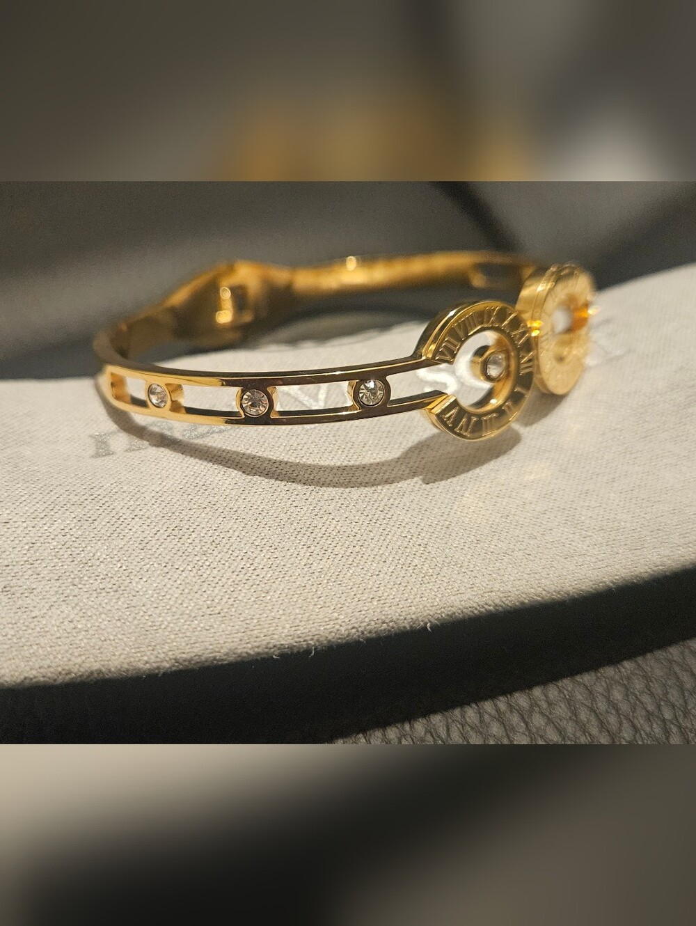 Marlyn Schiff Gold-Tone Roman Numeral Double-Circle Bracelet with Clear Accents